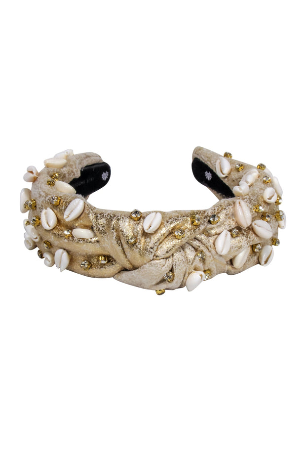 Current Boutique-Lele Sadoughi - Gold Metallic Shell & Gem Embellished Headband
