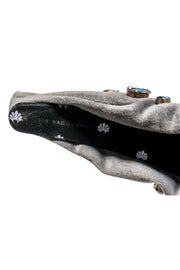 Current Boutique-Lele Sadoughi - Grey Velour Knot Front Headband w/ Blue Jewel Embellishments