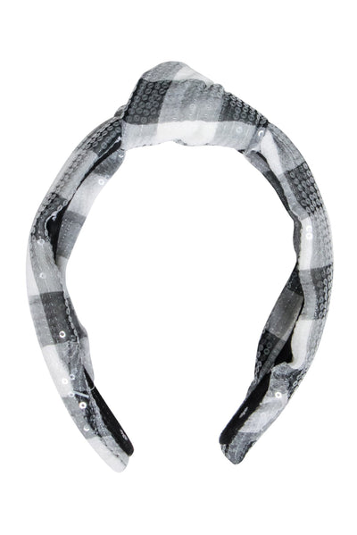 Current Boutique-Lele Sadoughi - Grey & White Plaid Knot Front Headband