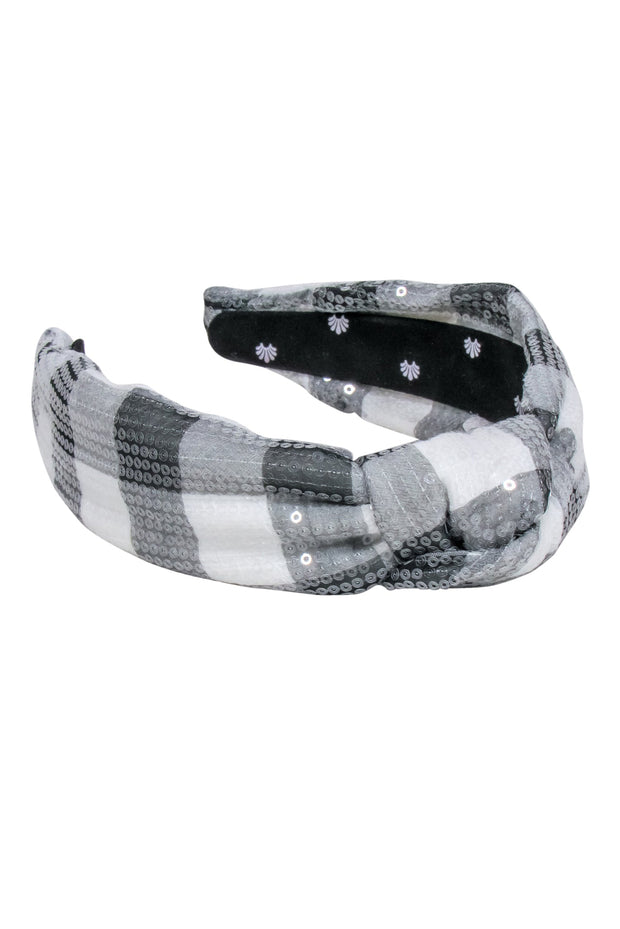 Current Boutique-Lele Sadoughi - Grey & White Plaid Knot Front Headband