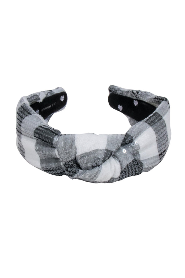 Current Boutique-Lele Sadoughi - Grey & White Plaid Knot Front Headband