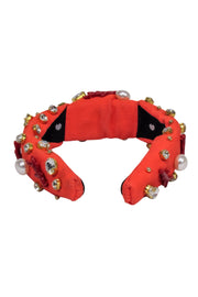 Current Boutique-Lele Sadoughi - Orange Knot Front Jewel, Pearl, and Red Coral Embellished Headband