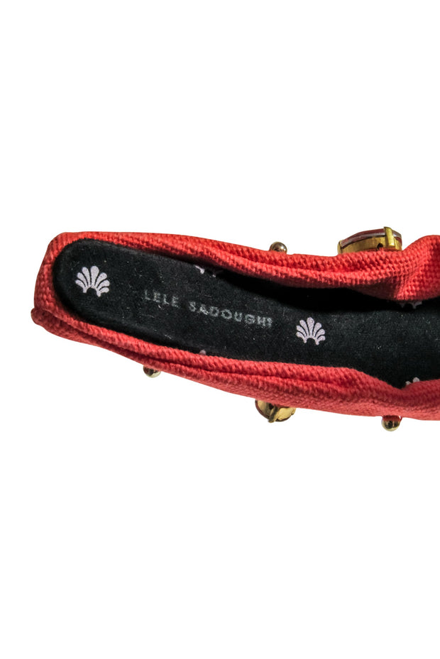 Current Boutique-Lele Sadoughi - Orange Knot Front Jewel, Pearl, and Red Coral Embellished Headband