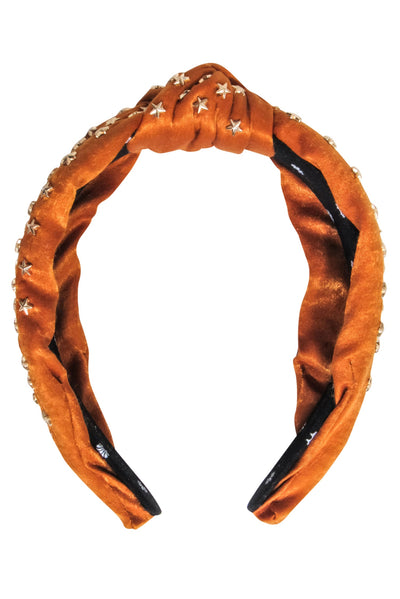 Current Boutique-Lele Sadoughi - Orange Velvet Star Embellished Knot Front Headband