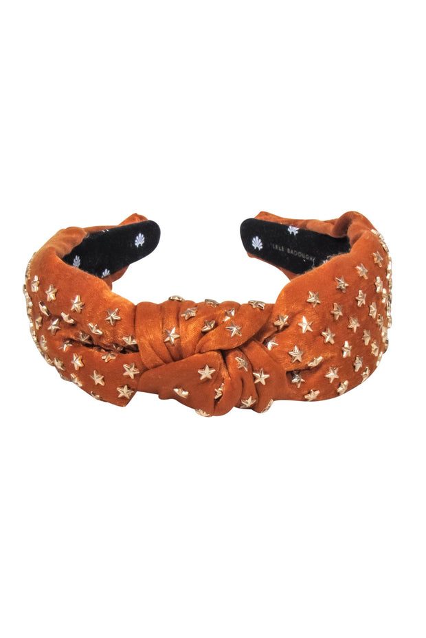 Current Boutique-Lele Sadoughi - Orange Velvet Star Embellished Knot Front Headband