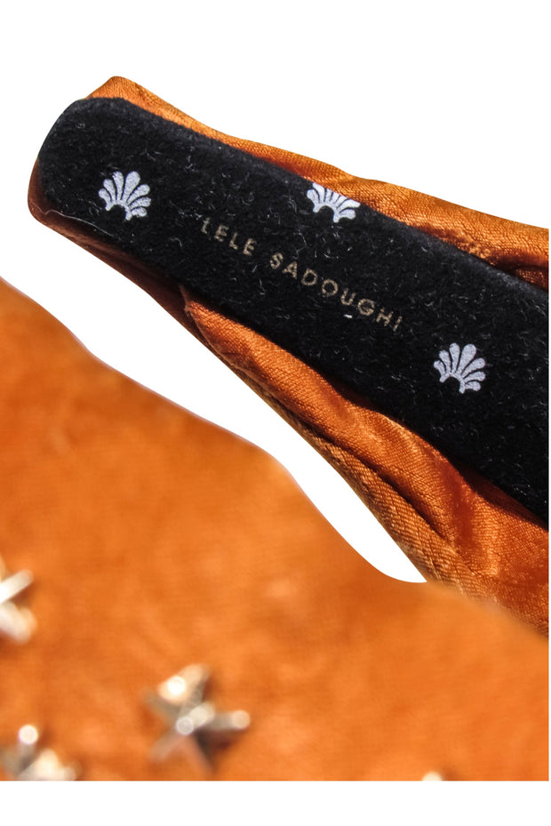 Current Boutique-Lele Sadoughi - Orange Velvet Star Embellished Knot Front Headband