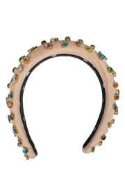 Current Boutique-Lele Sadoughi - Peach Pink Velvet w/ Multi Colored Gem Headband
