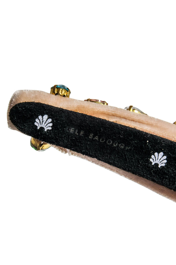 Current Boutique-Lele Sadoughi - Peach Pink Velvet w/ Multi Colored Gem Headband