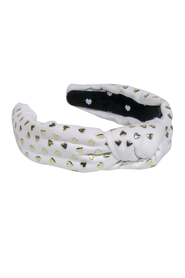 Current Boutique-Lele Sadoughi - White Knot Front w/ Gold Hearts Headband