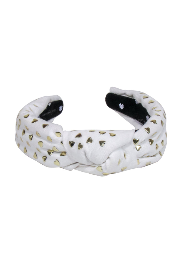 Current Boutique-Lele Sadoughi - White Knot Front w/ Gold Hearts Headband
