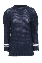 Current Boutique-Les Copains - Navy Knit Sweater w/ Textured Sleeves Sz 8