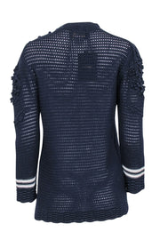Current Boutique-Les Copains - Navy Knit Sweater w/ Textured Sleeves Sz 8