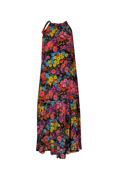 Current Boutique-Les Reveries - Pink Multicolor Silk Floral High Neck Maxi Dress Sz XS