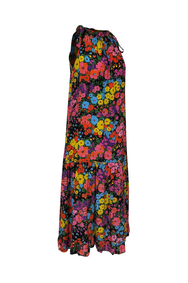 Current Boutique-Les Reveries - Pink Multicolor Silk Floral High Neck Maxi Dress Sz XS
