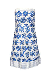 Current Boutique-Lilly Pulitzer - White w/ Blue Embroidered Detail Strapless Dress Sz 0