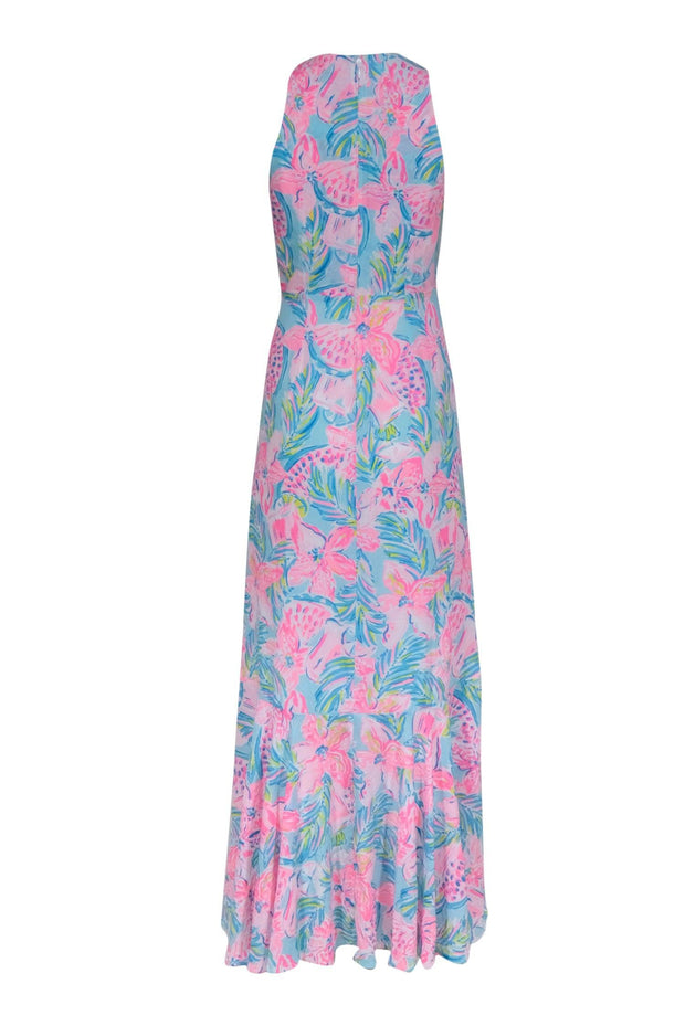 Current Boutique-Lilly Pulitzer - Pink & Aqua Blue Print Sleeveless Maxi Dress Sz 00