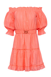 Current Boutique-Lilly Pulitzer - Coral Cotton Off-the-Shoulder Belted Dress Sz S