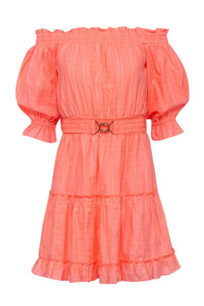 Current Boutique-Lilly Pulitzer - Coral Cotton Off-the-Shoulder Belted Dress Sz S