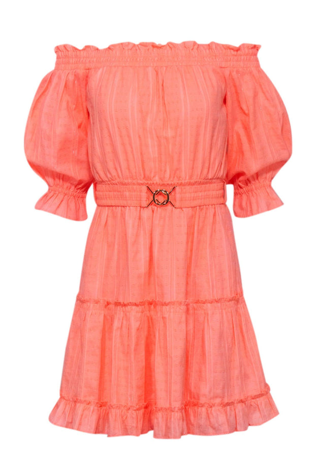 Current Boutique-Lilly Pulitzer - Coral Cotton Off-the-Shoulder Belted Dress Sz S