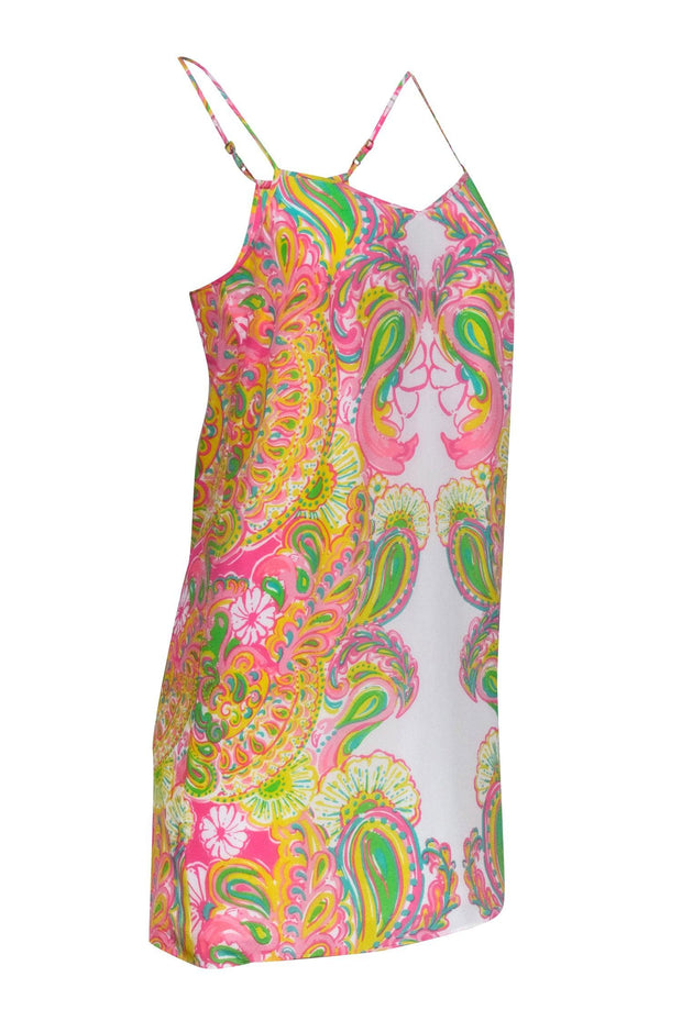 Current Boutique-Lilly Pulitzer - Pink, White, & Yellow Paisley Printed Silk Slip Dress Sz XS
