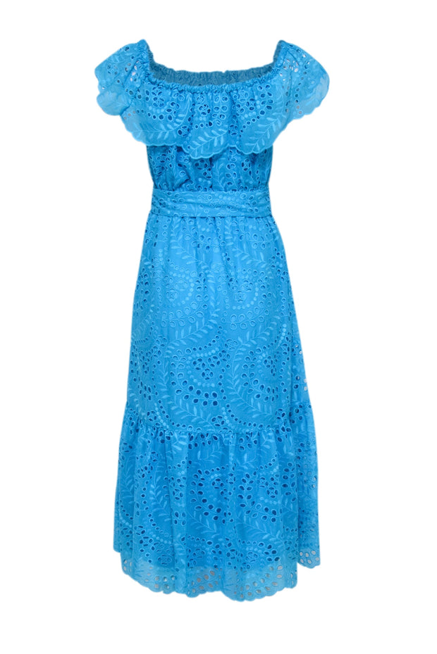 Current Boutique-Lilly Pulitzer - Aqua Blue Eyelet Lace Off The Shoulder Dress Sz S
