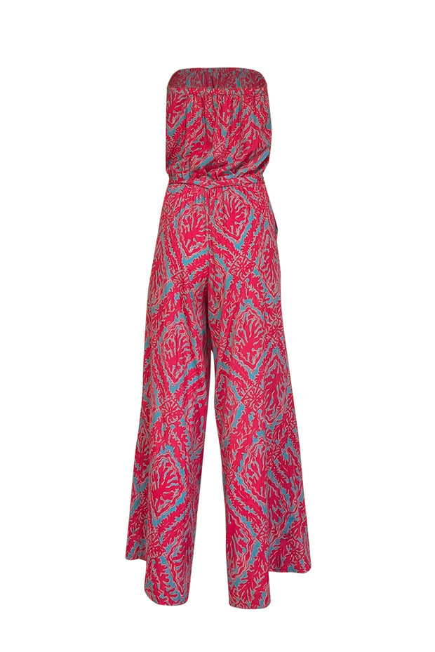 Current Boutique-Lilly Pulitzer -Pink & Blue Underwater Coral Print Strapless Jumpsuit Sz M