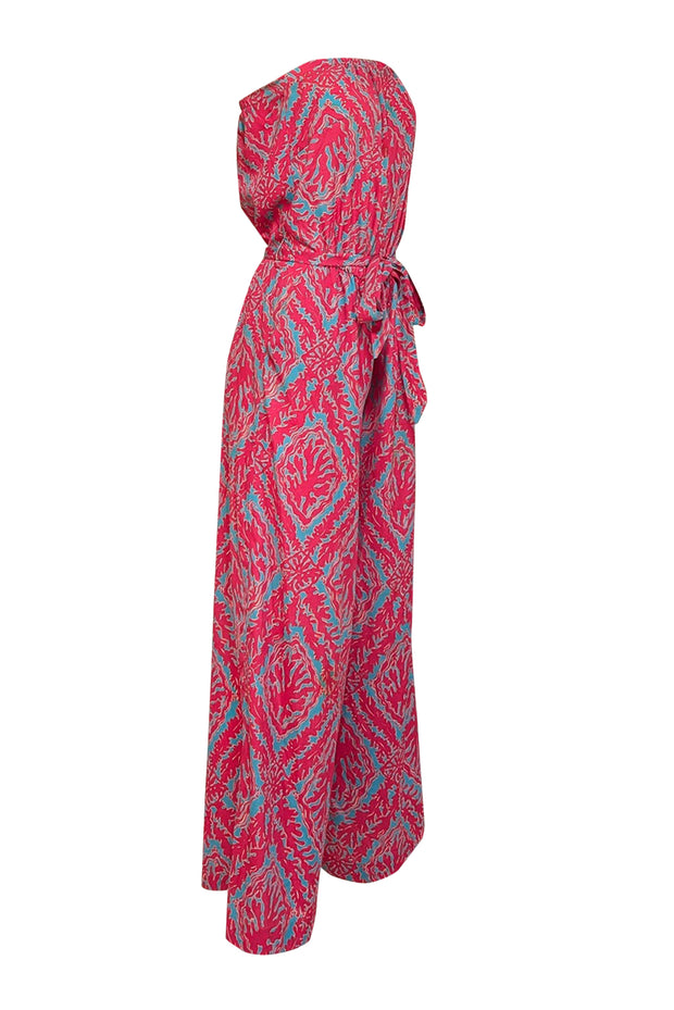 Current Boutique-Lilly Pulitzer -Pink & Blue Underwater Coral Print Strapless Jumpsuit Sz M