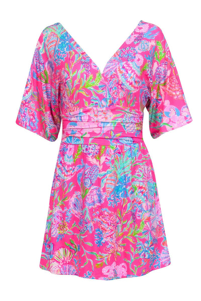 Current Boutique-Lilly Pulitzer - Hot Pink & Multi Color Aquatic Print Mini Romper Sz XXS