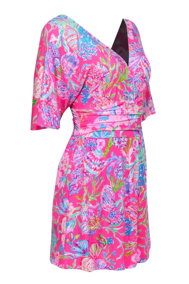 Current Boutique-Lilly Pulitzer - Hot Pink & Multi Color Aquatic Print Mini Romper Sz XXS