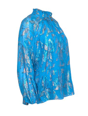 Current Boutique-Lilly Pulitzer - Blue Long Sleeve Metallix Textured Top Sz M