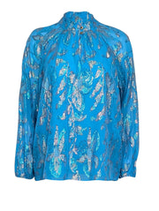 Current Boutique-Lilly Pulitzer - Blue Long Sleeve Metallix Textured Top Sz M