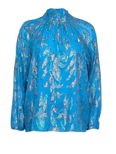 Current Boutique-Lilly Pulitzer - Blue Long Sleeve Metallix Textured Top Sz M