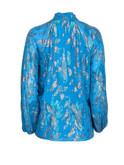 Current Boutique-Lilly Pulitzer - Blue Long Sleeve Metallix Textured Top Sz M