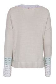 Current Boutique-Lisa Todd - Cream Cotton Blend Sweater w/ Whipstitch Trim & Crochet Cuffs Sz M