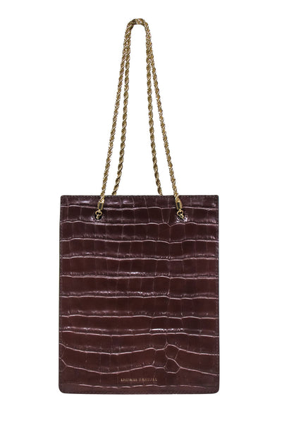 Current Boutique-Loeffler Randall - Chocolate Brown Croc Embossed Shopper Style Handbag