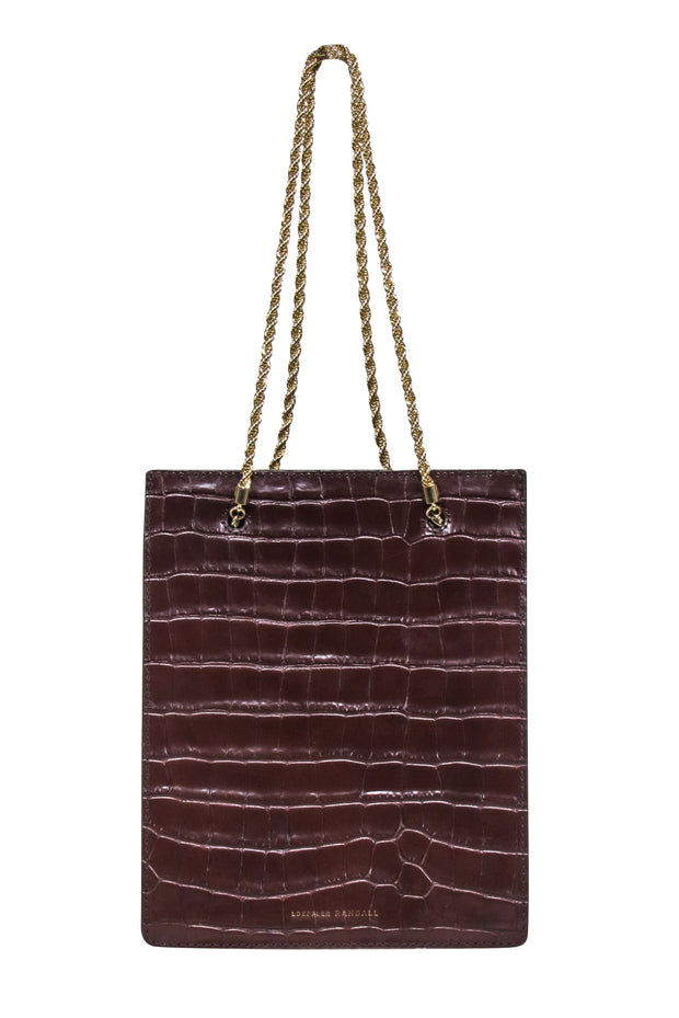 Current Boutique-Loeffler Randall - Chocolate Brown Croc Embossed Shopper Style Handbag