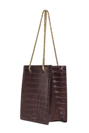 Current Boutique-Loeffler Randall - Chocolate Brown Croc Embossed Shopper Style Handbag