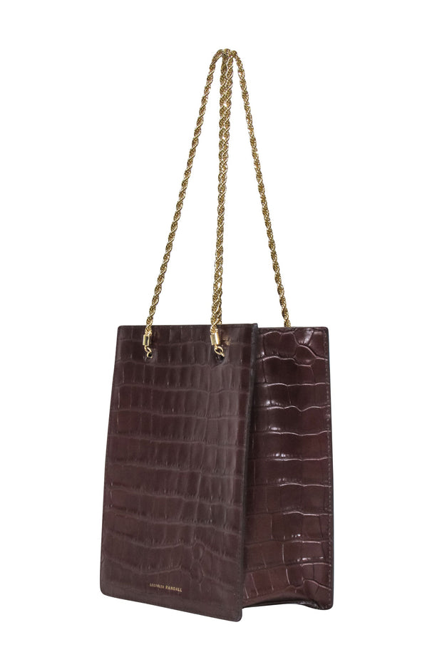 Current Boutique-Loeffler Randall - Chocolate Brown Croc Embossed Shopper Style Handbag