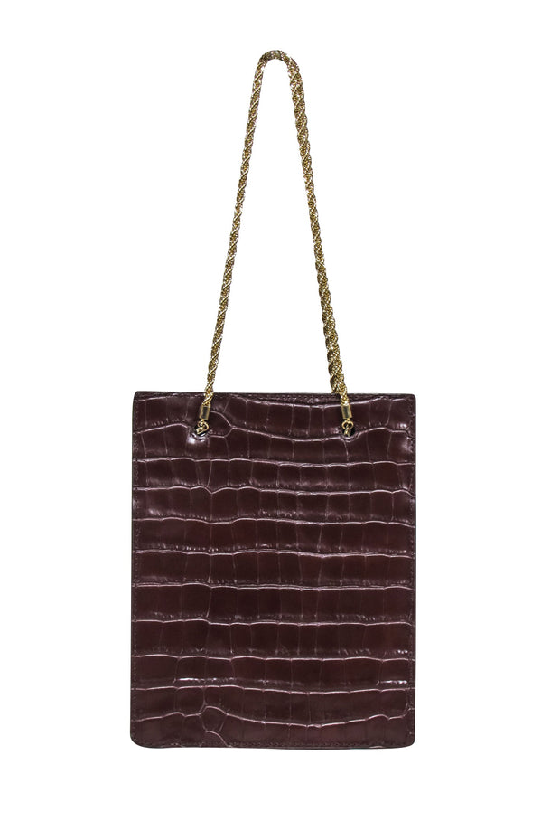 Current Boutique-Loeffler Randall - Chocolate Brown Croc Embossed Shopper Style Handbag