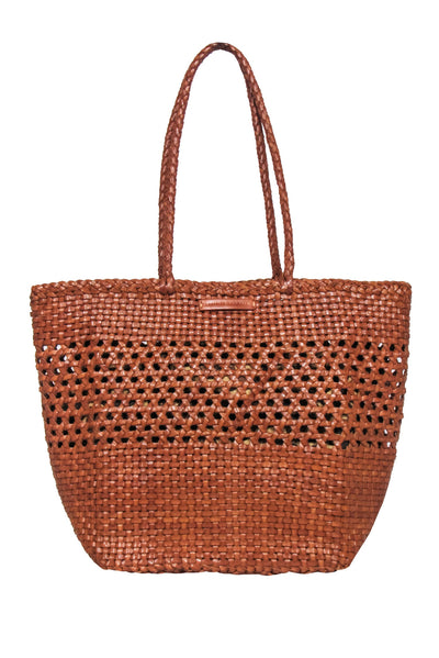 Current Boutique-Loeffler Randall - Tan Woven "Maya" Handbag w/ Leopard Tie Detail