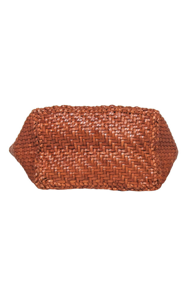 Current Boutique-Loeffler Randall - Tan Woven "Maya" Handbag w/ Leopard Tie Detail