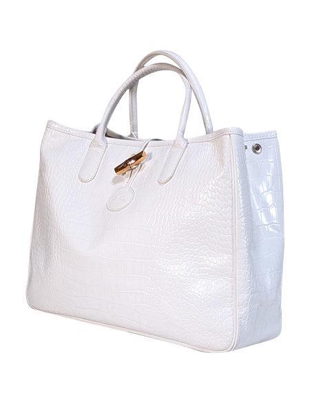 Current Boutique-Longchamp - White Embossed Patent Leather Handbag