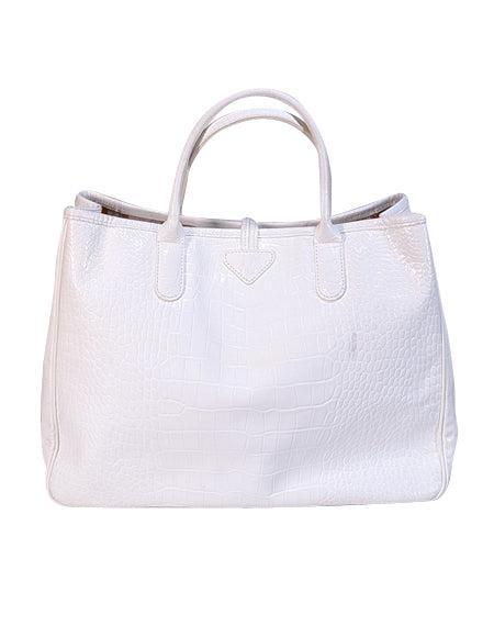 Current Boutique-Longchamp - White Embossed Patent Leather Handbag