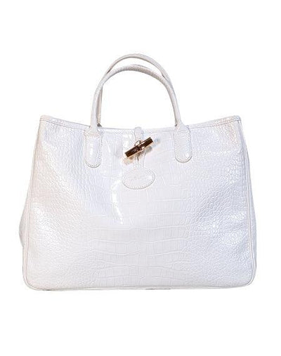 Current Boutique-Longchamp - White Embossed Patent Leather Handbag