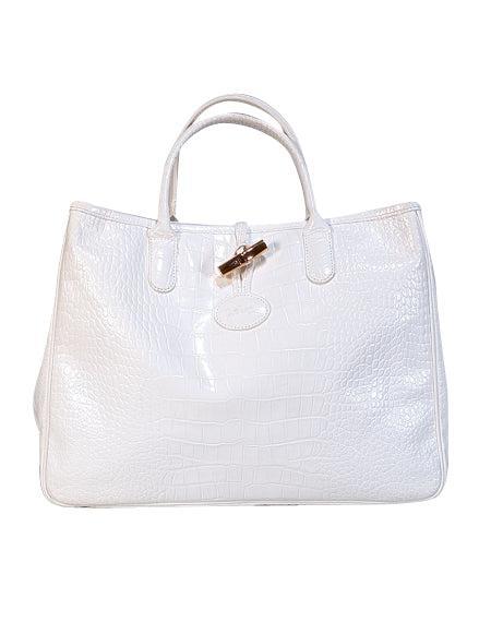 Current Boutique-Longchamp - White Embossed Patent Leather Handbag