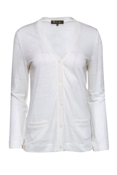 Current Boutique-Loro Piana - White Linen Blend Cardigan Sz 6