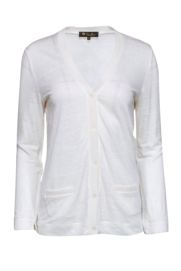 Current Boutique-Loro Piana - White Linen Blend Cardigan Sz 6