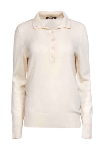 Current Boutique-Loro Piana - Ivory Cashmere Turtle Neck Quarter Button Sweater Sz 6