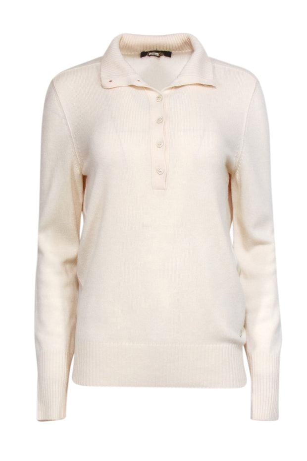Current Boutique-Loro Piana - Ivory Cashmere Turtle Neck Quarter Button Sweater Sz 6