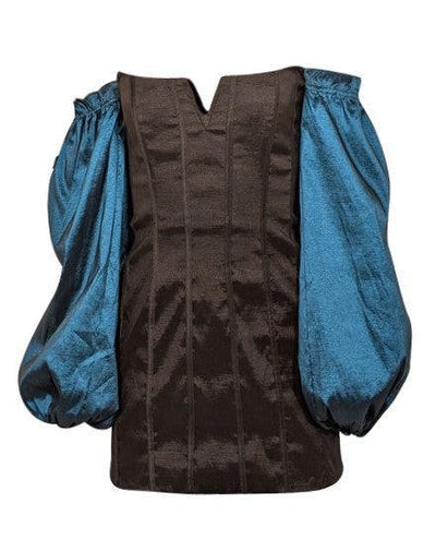 Current Boutique-Lovers + Friends - Black Taffeta boning Dress w/ Teal Off The Shoulder Long Sleeves Sz M